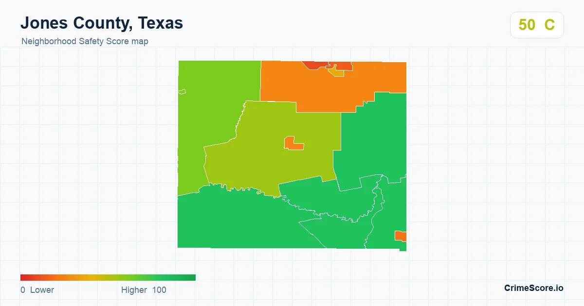 Jones County, Texas neighborhood Safety Score map by Census block group