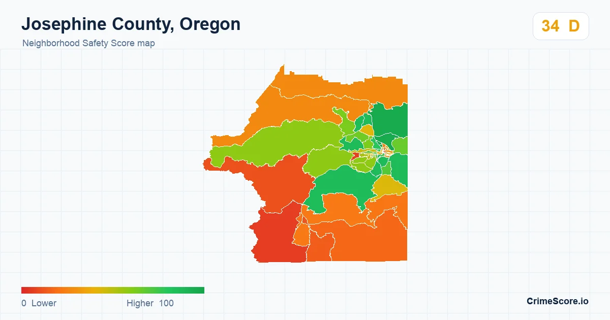 Josephine County, Oregon neighborhood Safety Score map by Census block group