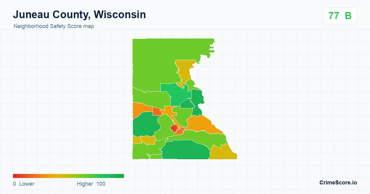 Juneau County, Wisconsin neighborhood Safety Score map by Census block group