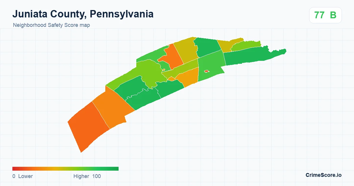 Juniata County, Pennsylvania neighborhood Safety Score map by Census block group