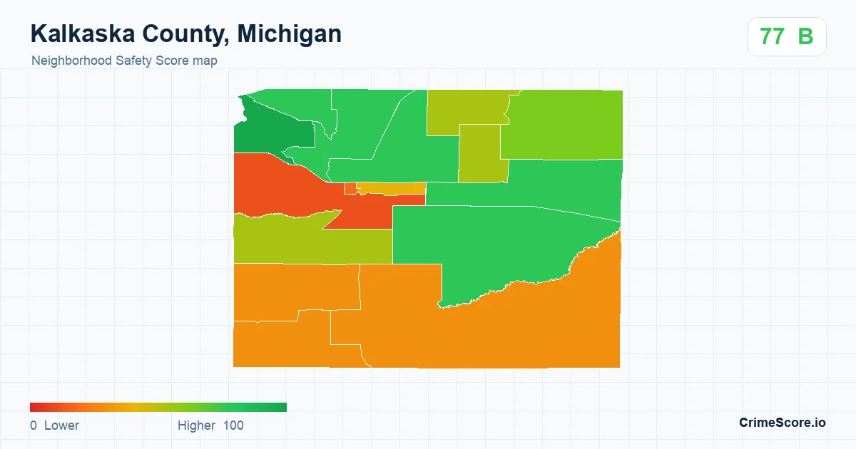 Kalkaska County, Michigan neighborhood Safety Score map by Census block group