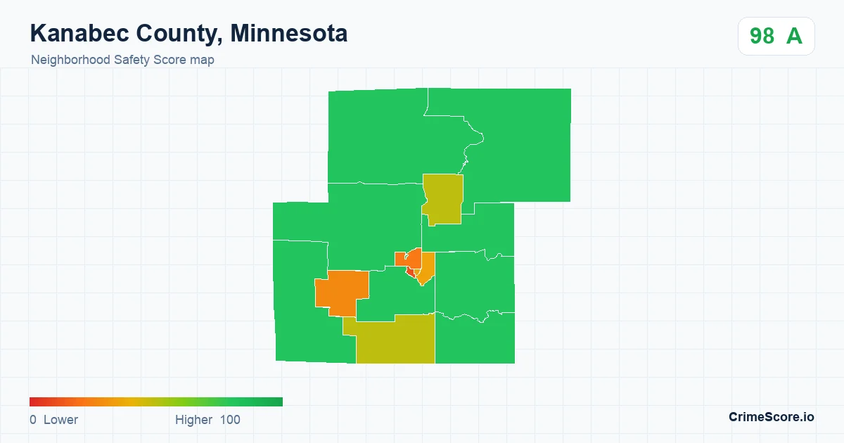 Kanabec County, Minnesota neighborhood Safety Score map by Census block group