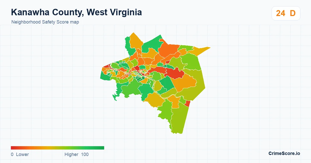 Kanawha County, West Virginia neighborhood Safety Score map by Census block group