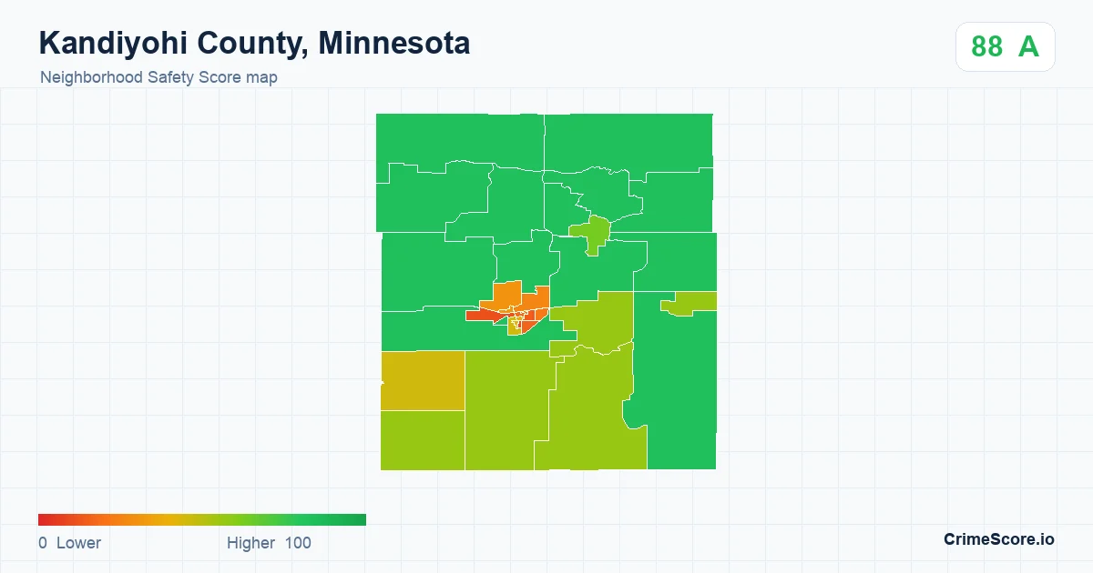 Kandiyohi County, Minnesota neighborhood Safety Score map by Census block group