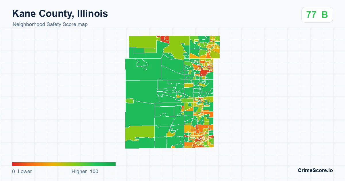 Kane County, Illinois neighborhood Safety Score map by Census block group