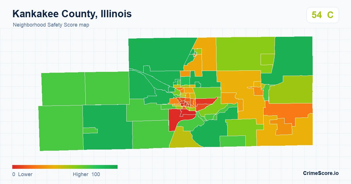 Kankakee County, Illinois neighborhood Safety Score map by Census block group