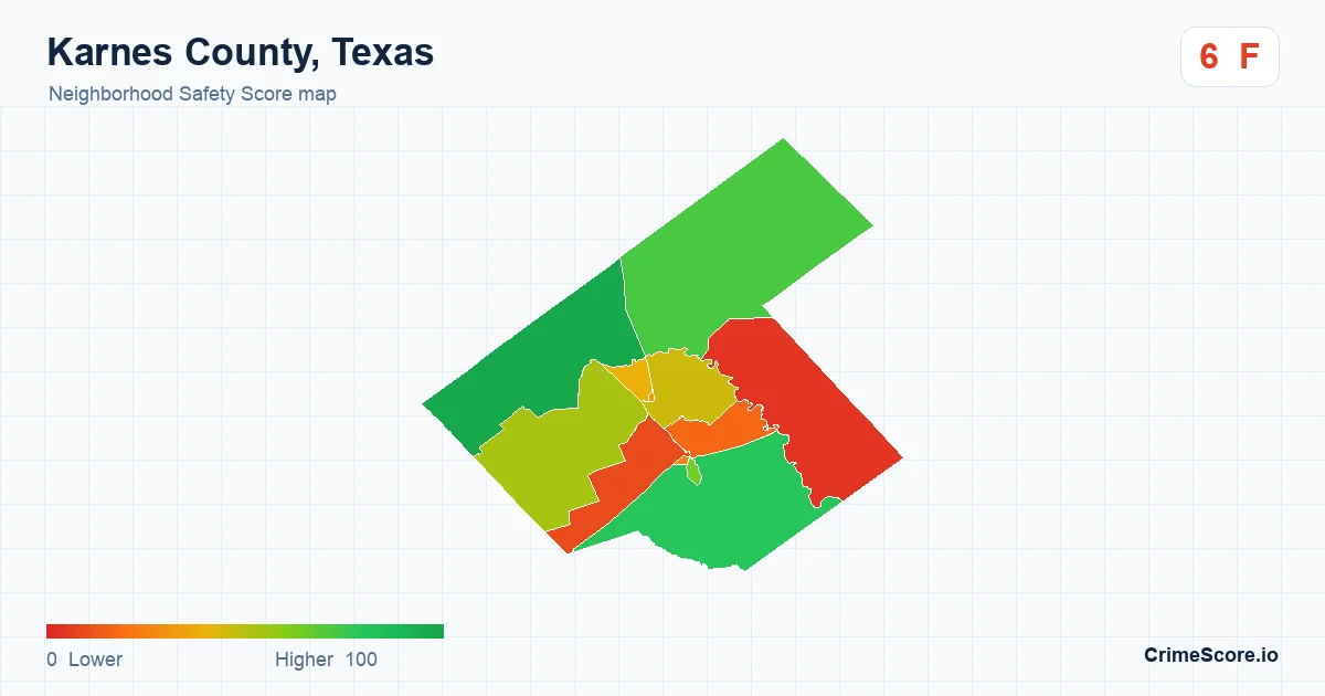 Karnes County, Texas neighborhood Safety Score map by Census block group