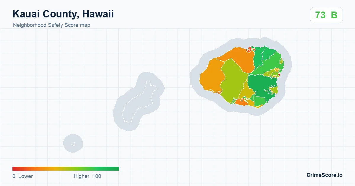 Kauai County, Hawaii neighborhood Safety Score map by Census block group