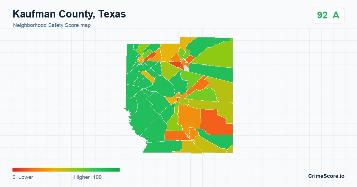Kaufman County, Texas neighborhood Safety Score map by Census block group
