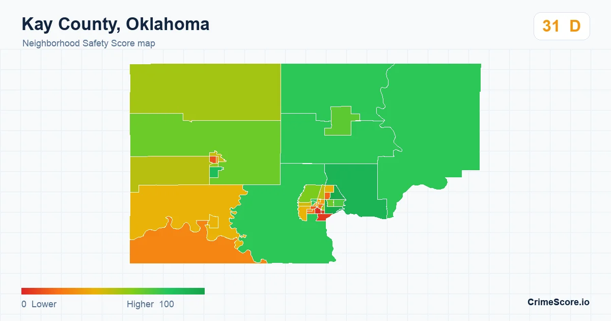 Kay County, Oklahoma neighborhood Safety Score map by Census block group