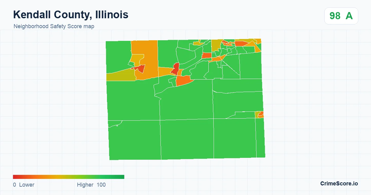 Kendall County, Illinois neighborhood Safety Score map by Census block group