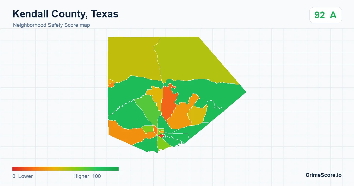 Kendall County, Texas neighborhood Safety Score map by Census block group