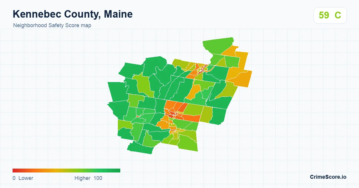 Kennebec County, Maine neighborhood Safety Score map by Census block group