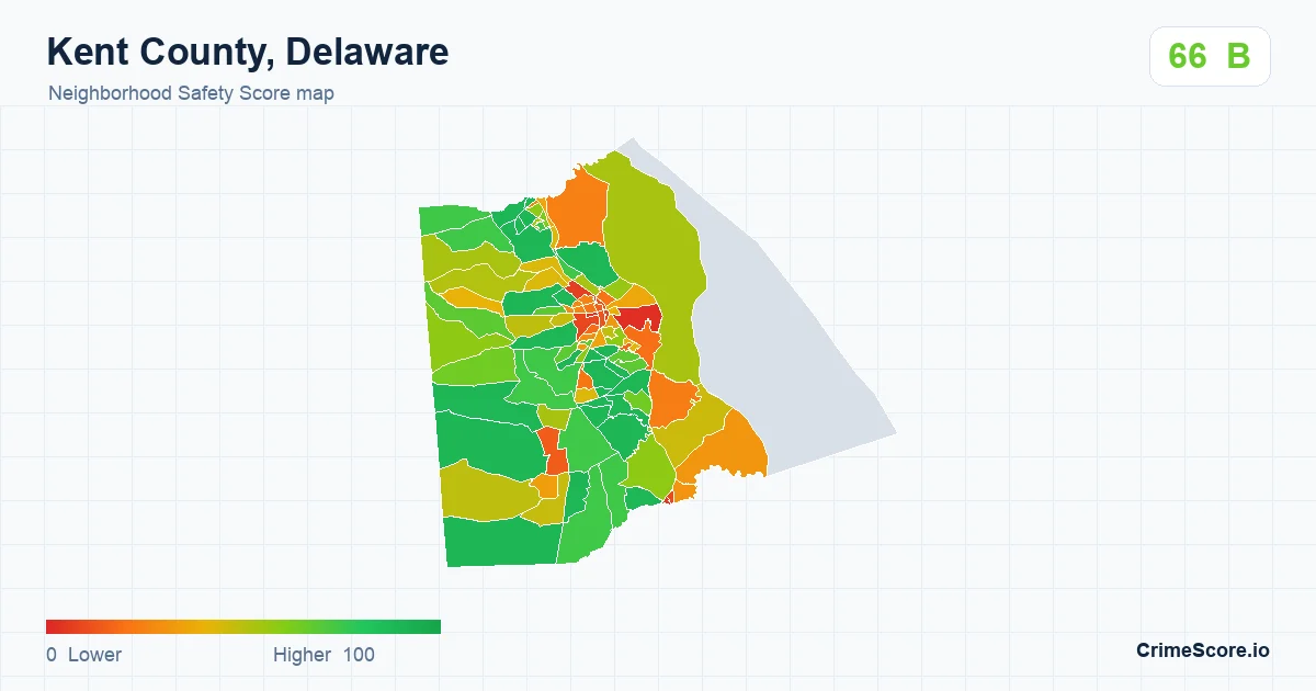 Kent County, Delaware neighborhood Safety Score map by Census block group