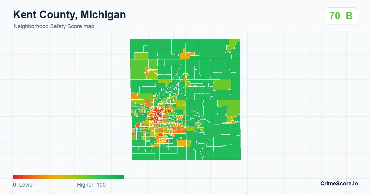 Kent County, Michigan neighborhood Safety Score map by Census block group