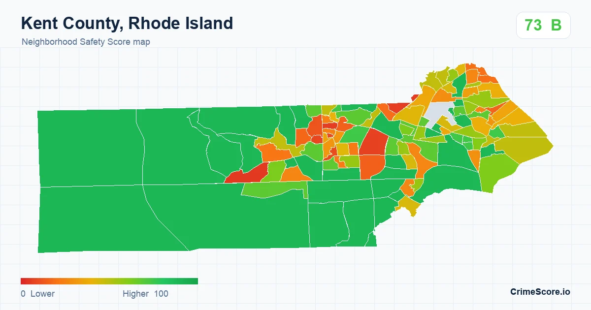 Kent County, Rhode Island neighborhood Safety Score map by Census block group