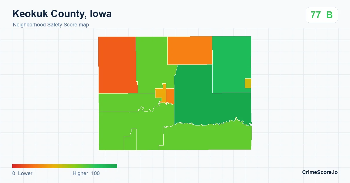 Keokuk County, Iowa neighborhood Safety Score map by Census block group