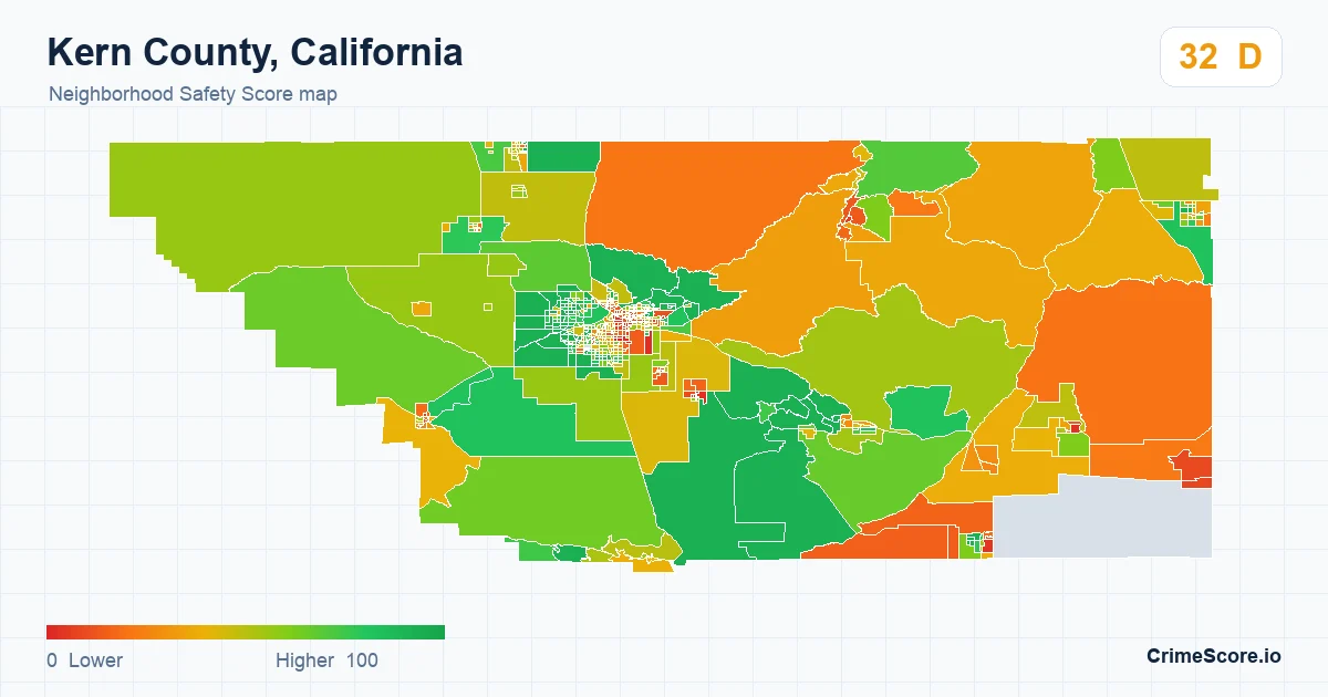 Kern County, California neighborhood Safety Score map by Census block group
