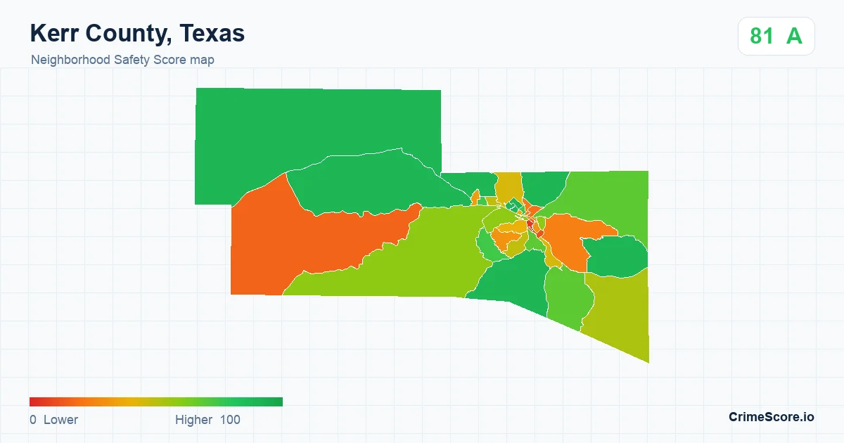 Kerr County, Texas neighborhood Safety Score map by Census block group