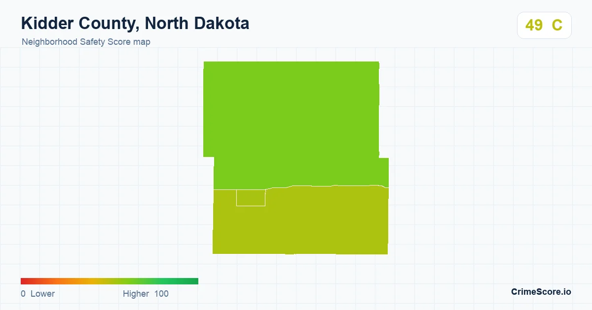 Kidder County, North Dakota neighborhood Safety Score map by Census block group