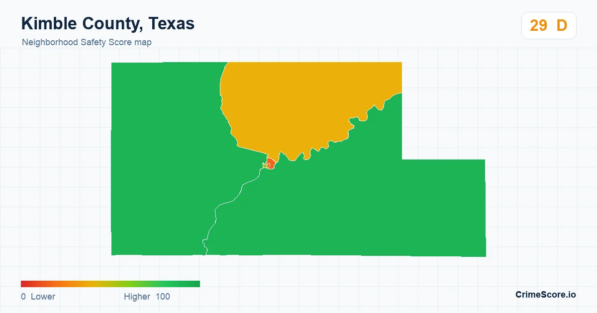 Kimble County, Texas neighborhood Safety Score map by Census block group