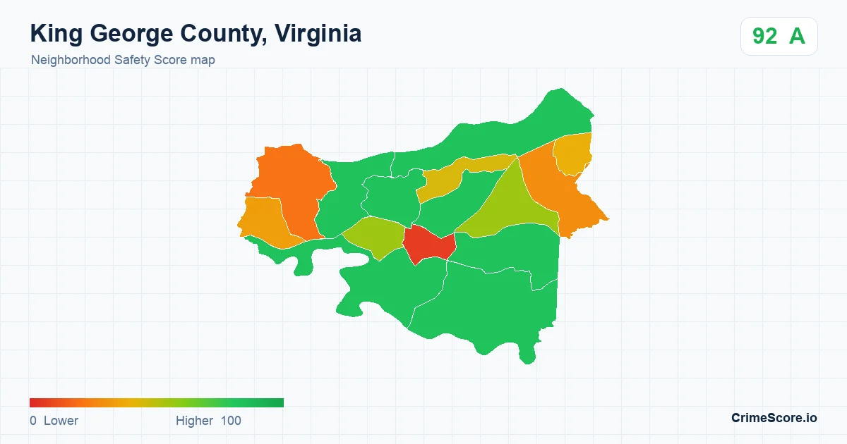 King George County, Virginia neighborhood Safety Score map by Census block group