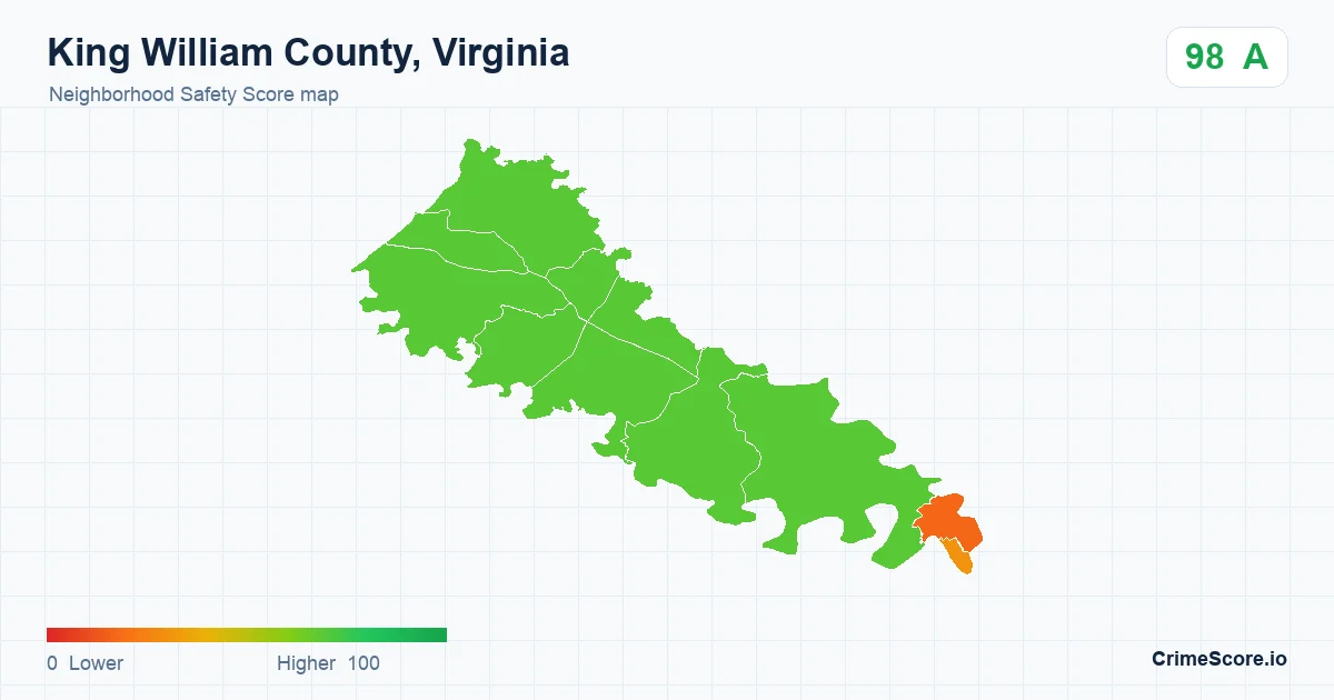 King William County, Virginia neighborhood Safety Score map by Census block group