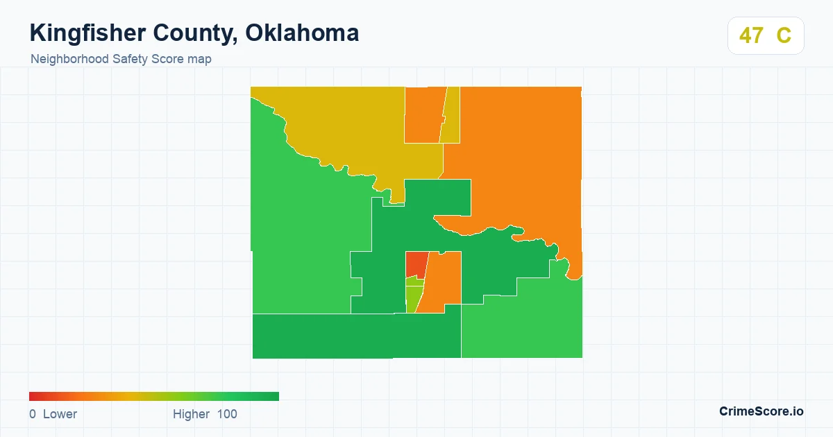 Kingfisher County, Oklahoma neighborhood Safety Score map by Census block group