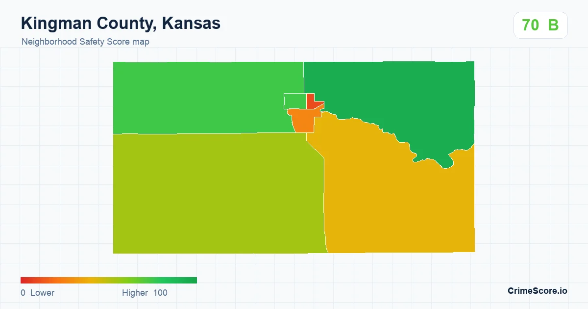 Kingman County, Kansas neighborhood Safety Score map by Census block group