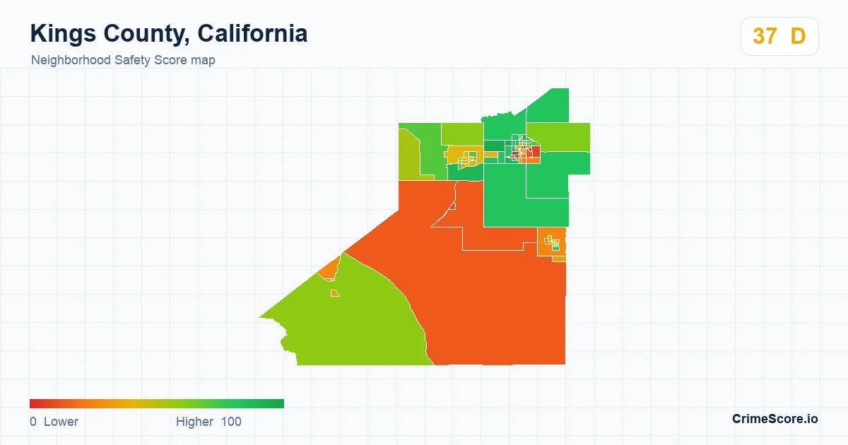 Kings County, California neighborhood Safety Score map by Census block group