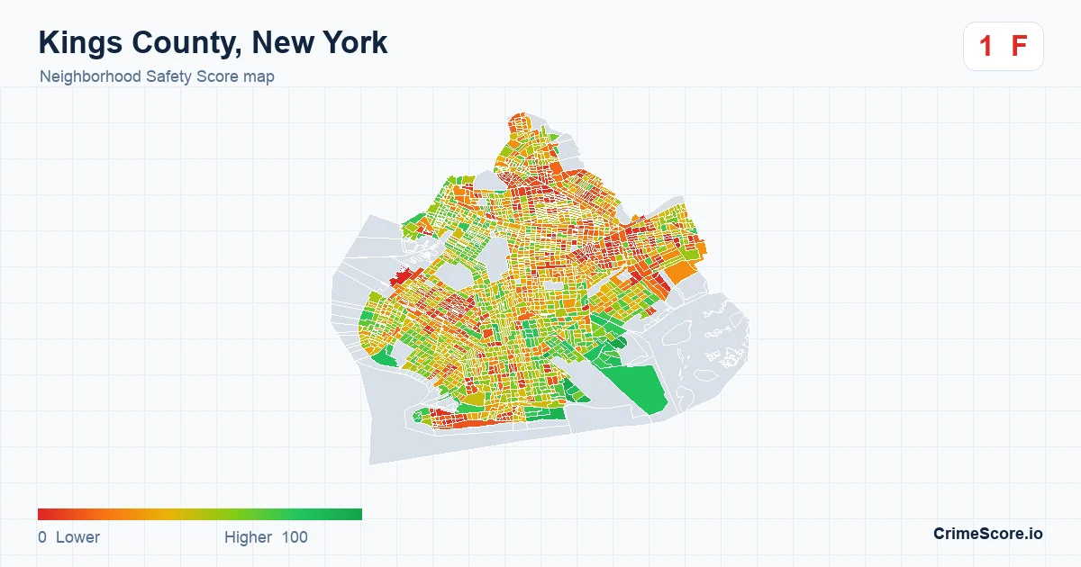 Kings County, New York neighborhood Safety Score map by Census block group