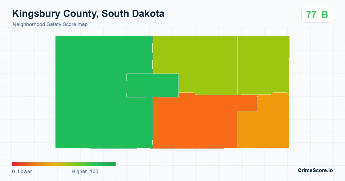 Kingsbury County, South Dakota neighborhood Safety Score map by Census block group