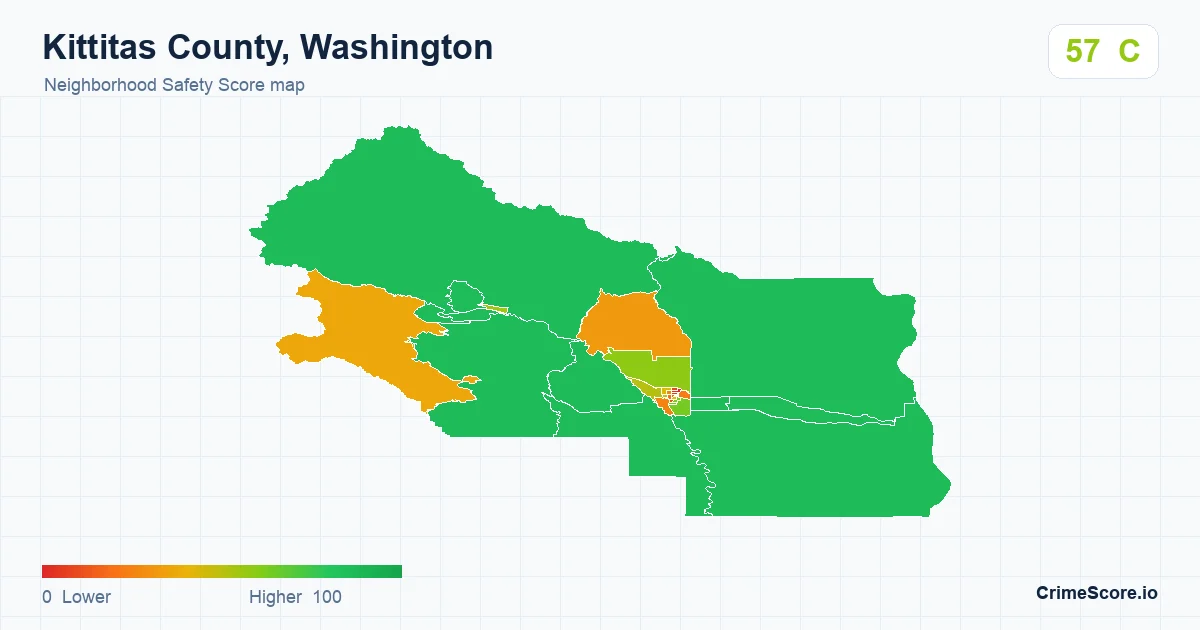 Kittitas County, Washington neighborhood Safety Score map by Census block group