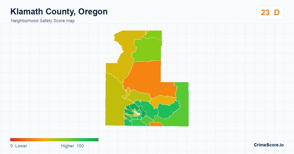Klamath County, Oregon neighborhood Safety Score map by Census block group