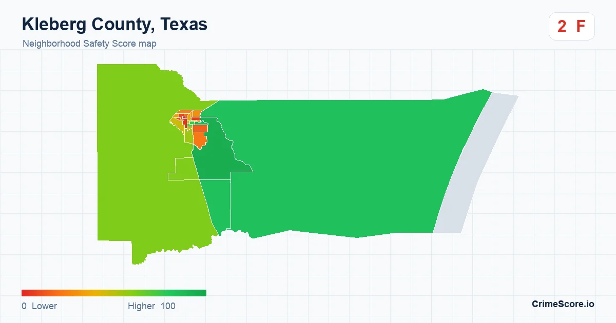 Kleberg County, Texas neighborhood Safety Score map by Census block group