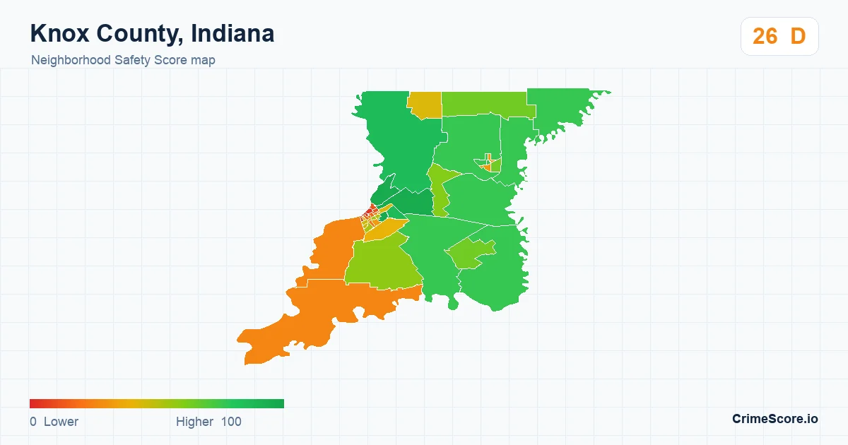 Knox County, Indiana neighborhood Safety Score map by Census block group
