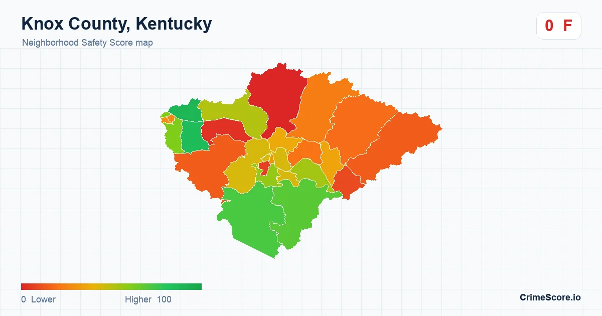 Knox County, Kentucky neighborhood Safety Score map by Census block group