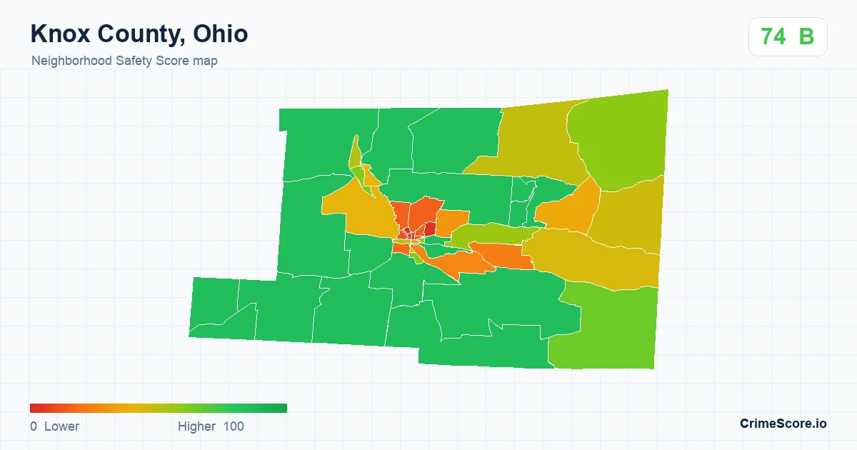 Knox County, Ohio neighborhood Safety Score map by Census block group