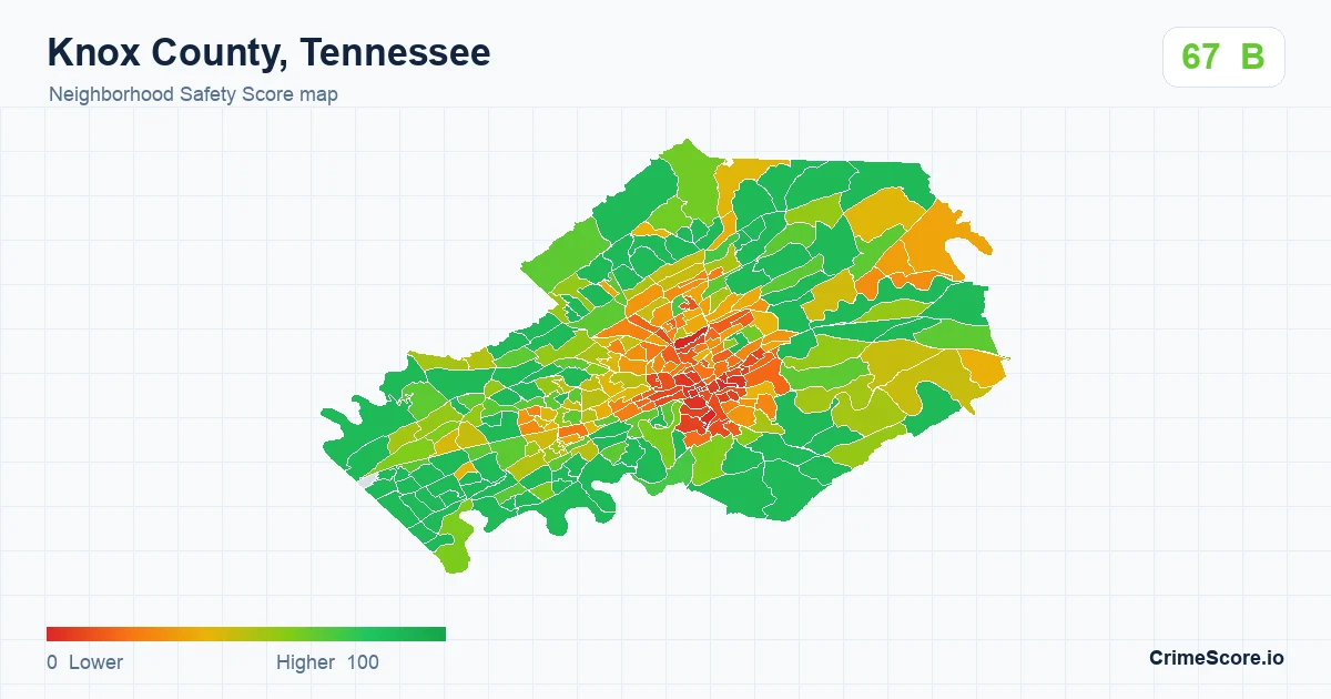 Knox County, Tennessee neighborhood Safety Score map by Census block group