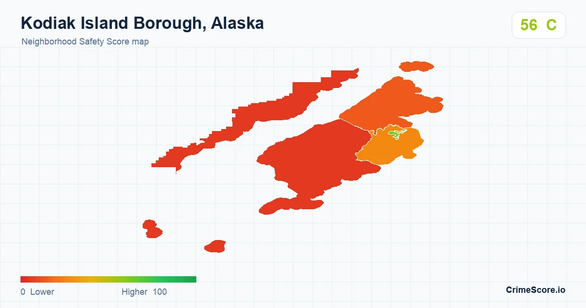 Kodiak Island Borough, Alaska neighborhood Safety Score map by Census block group