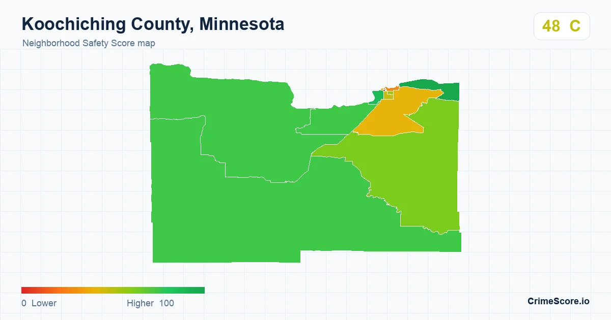 Koochiching County, Minnesota neighborhood Safety Score map by Census block group