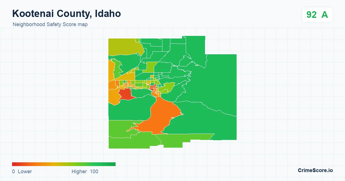 Kootenai County, Idaho neighborhood Safety Score map by Census block group