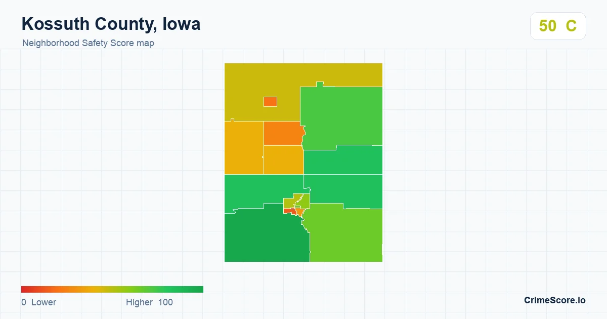 Kossuth County, Iowa neighborhood Safety Score map by Census block group
