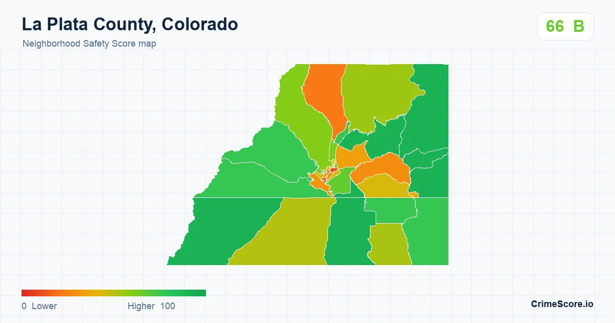 La Plata County, Colorado neighborhood Safety Score map by Census block group