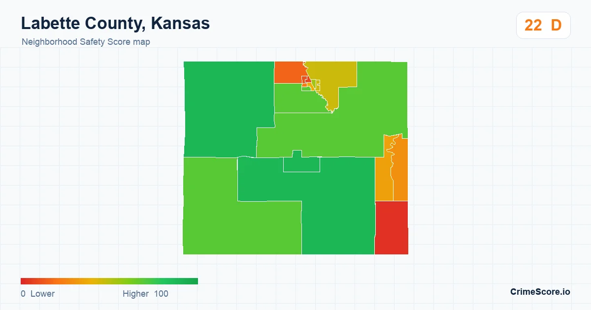 Labette County, Kansas neighborhood Safety Score map by Census block group