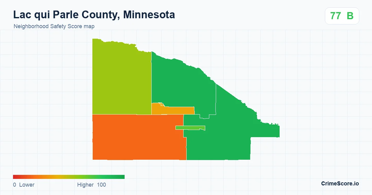 Lac qui Parle County, Minnesota neighborhood Safety Score map by Census block group