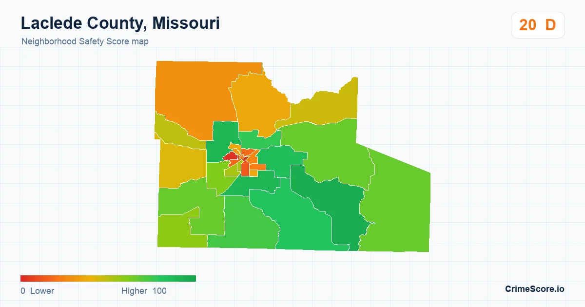 Laclede County, Missouri neighborhood Safety Score map by Census block group