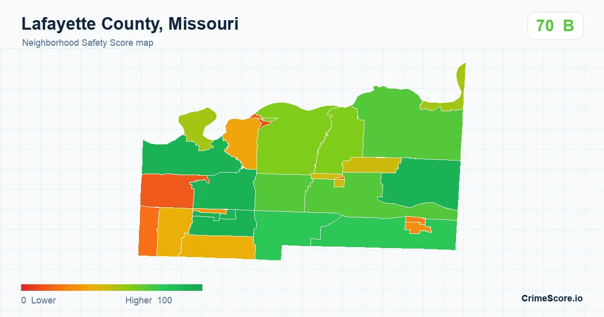 Lafayette County, Missouri neighborhood Safety Score map by Census block group