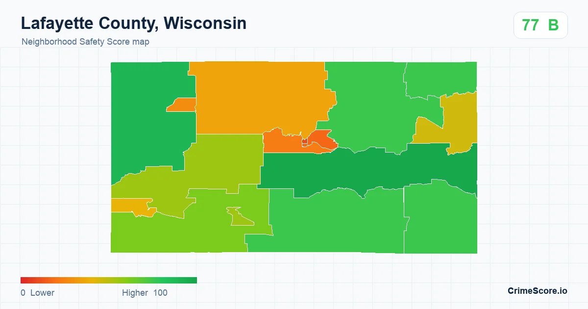 Lafayette County, Wisconsin neighborhood Safety Score map by Census block group
