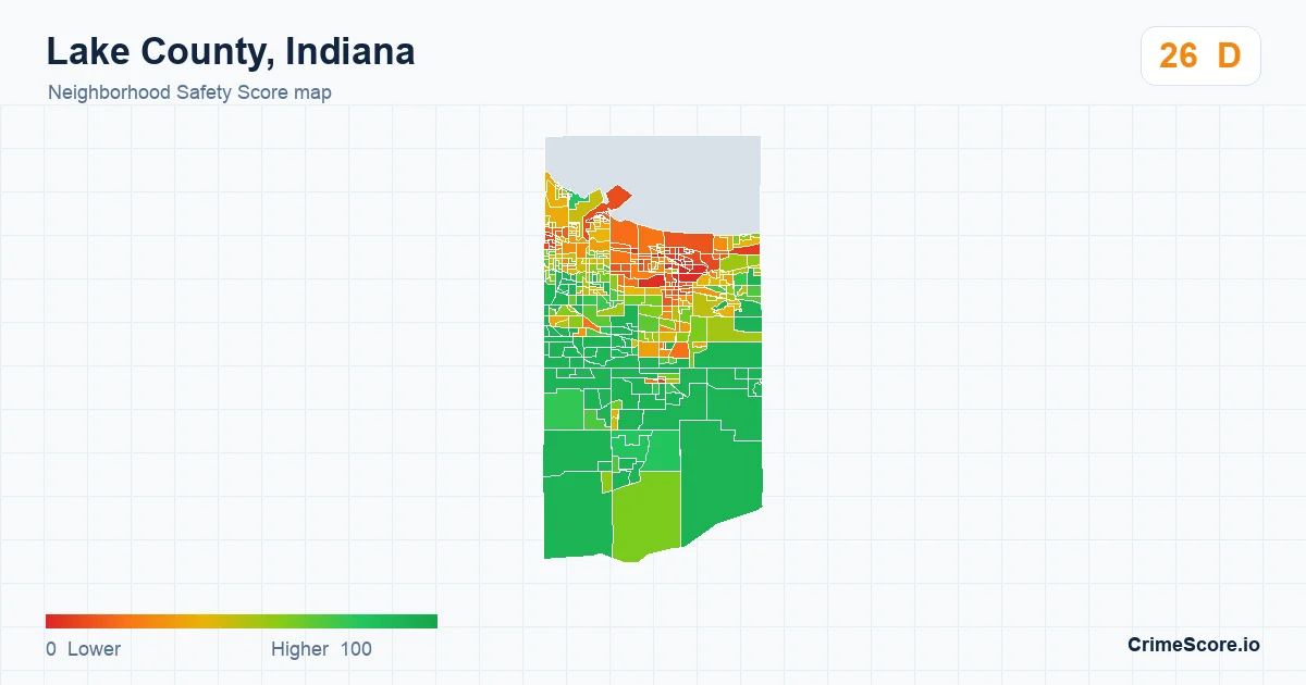 Lake County, Indiana neighborhood Safety Score map by Census block group